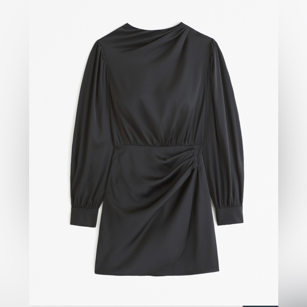 NEW Abercrombie & Fitch Long-Sleeve Satin Draped High-Neck Mini Dress
